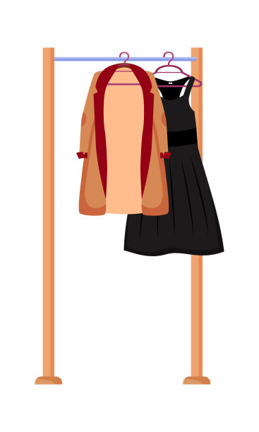 服装架与时尚的衣服半平的颜色矢量对象图片下载