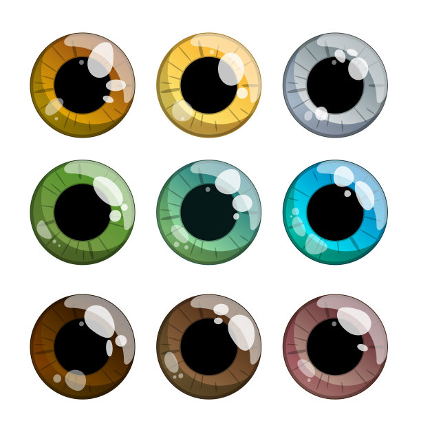 一套九种颜色的虹膜，从棕色到蓝色。图片下载