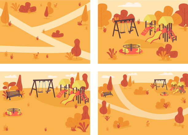 公共公园在秋天的时候平坦的颜色设置图片下载