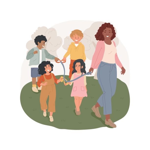 幼儿园走绳孤立卡通矢量插图。图片下载