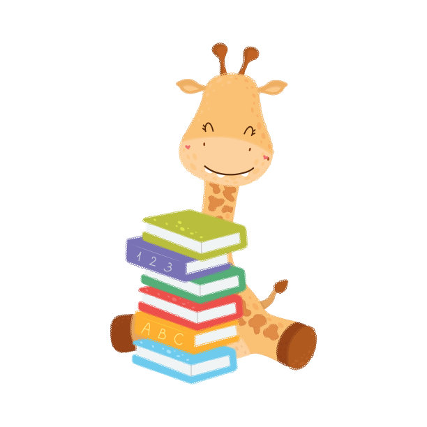 长颈鹿剪贴画人物设计。可爱的剪贴艺术长颈鹿与书籍。图片下载