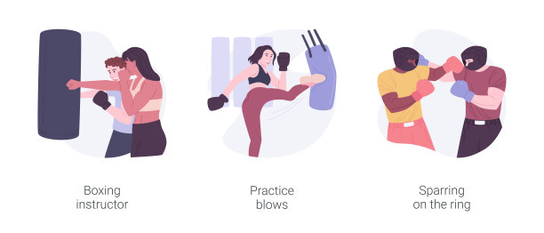 拳击孤立卡通矢量插图集。图片下载
