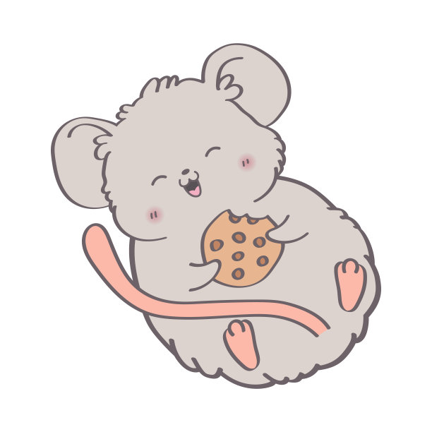 卡通老鼠的照片。欢快的老鼠爪子上拿着饼干。矢量插图老鼠。图片下载