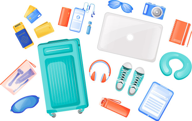 旅行必备品平色物品集图片下载