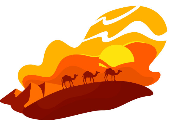 骆驼行走在沙丘2d网页横幅海报图片下载