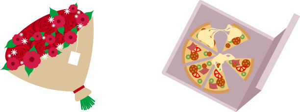 比萨和玫瑰平面颜色的对象设置图片下载