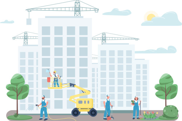 保洁队清洁街道，颜色平整图片下载