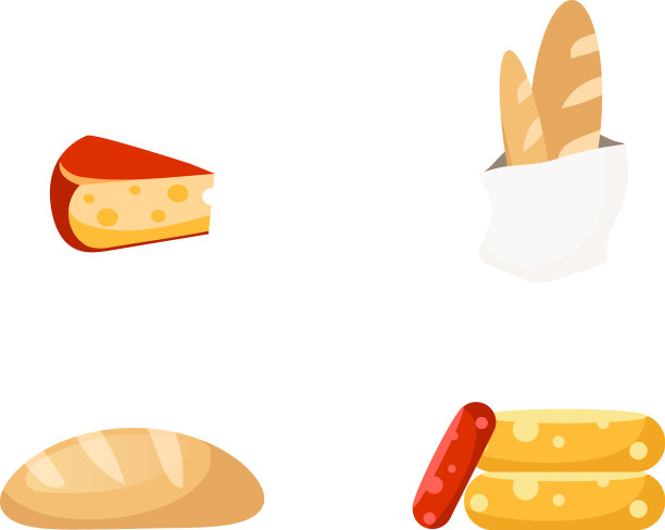 奶酪和面包平面的颜色对象设置图片下载