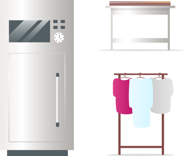 冰箱和衣架平面颜色的物品设置图片下载