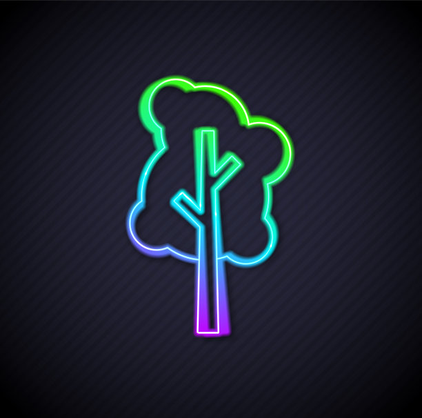 发光的霓虹灯线树图标孤立在黑色图片下载