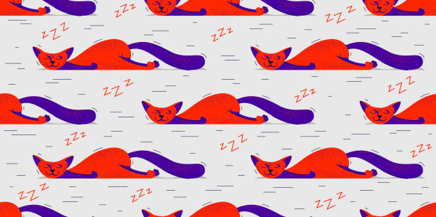 搞笑卡通猫睡觉无缝矢量纺织品的背景图案，睡觉墙纸或床上用品的孩子，孩子气的插图形象。图片下载