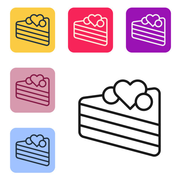 黑线婚礼蛋糕与心脏图标隔离图片下载