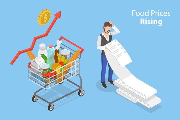食品价格上涨的三维等距平面矢量概念图图片下载