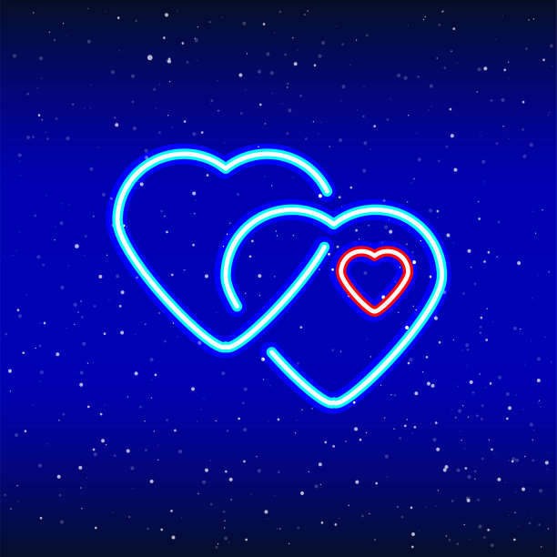 霓虹灯交织的心。背光行星霓虹灯。图片下载