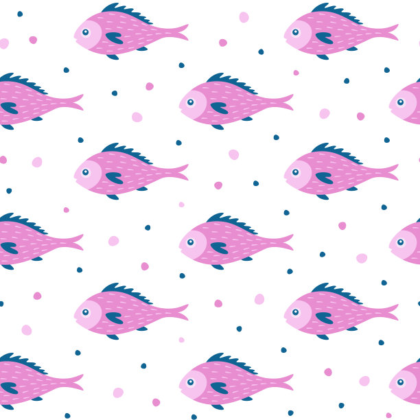 卡通鱼无缝图案。海洋生物主题背景在粉红色的颜色。海洋，野生动物或小动物墙纸。图片下载