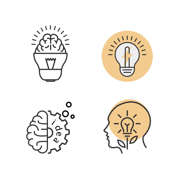 理念，创意，创新理念。创造性的解决方案。勾勒扁平样式的图标。图片下载