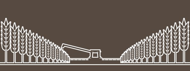 收割机器在田间工作。联合收割机农机在成熟的麦田里驰骋。细线的风格图片下载