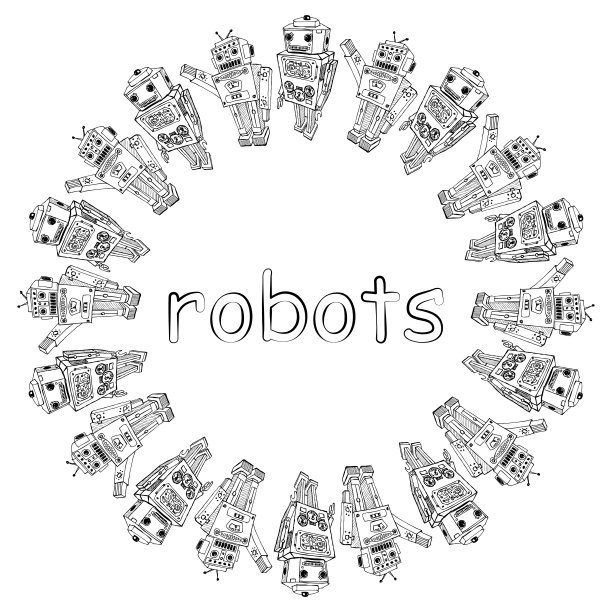 装饰性的圆形边框可以勾勒出玩具机器人的轮廓图片下载