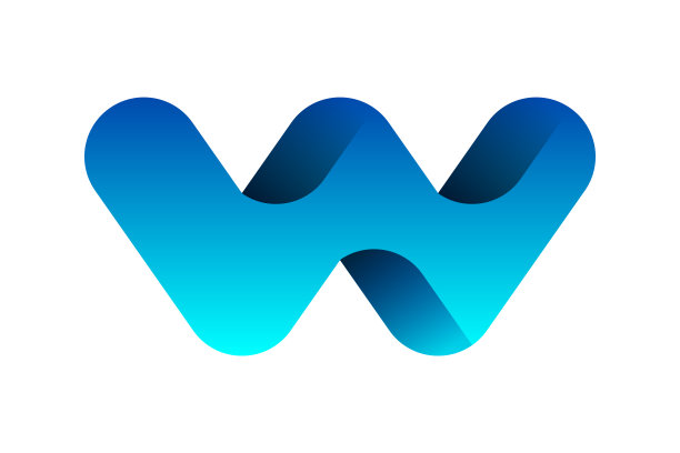 字母W符号模板。浅蓝色渐变字母W。图片下载