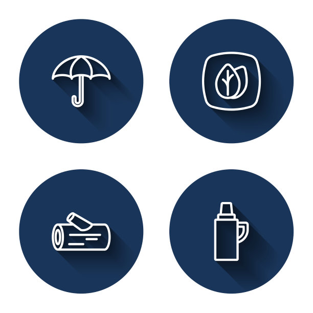 设置线伞叶木原木和保温瓶图片下载