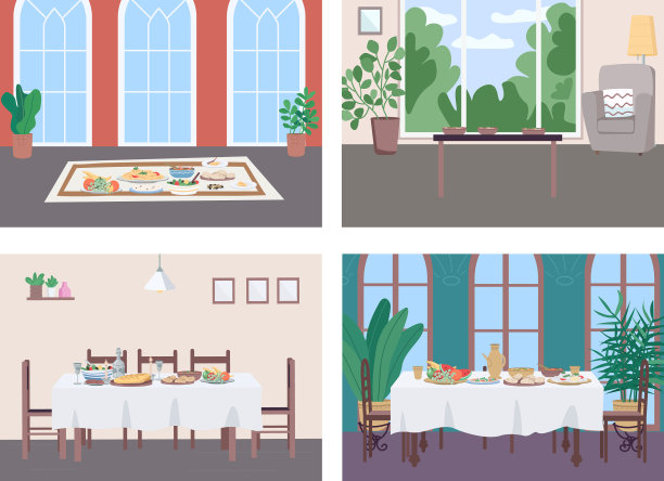 不同文化的晚餐平色套装图片下载