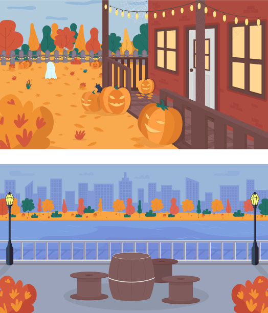 秋天的周末在城市平坦的颜色设置图片下载