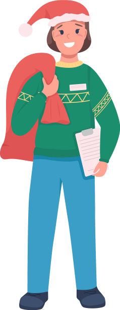 邮局快递与圣诞老人袋扁平的颜色图片下载