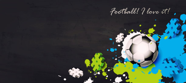 体育、胜利和世界足球的概念。无缝节日足球背景。足球与标签和彩色泼洒卡通风格的黑色背景。图片下载