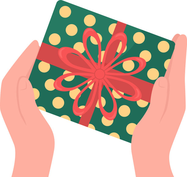手送包装好的礼物扁平的颜色物体图片下载