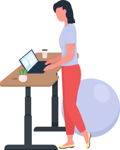 女人在站立式办公桌上工作，颜色平坦图片下载