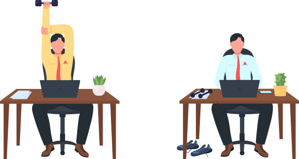 男性员工在工作场所工作的平面色图片下载