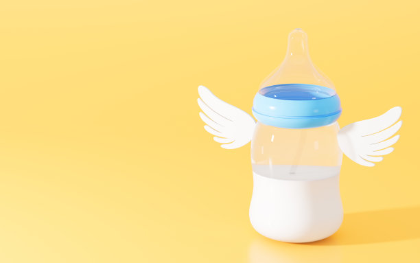 带翅膀的喂料瓶，3d渲染。图片下载