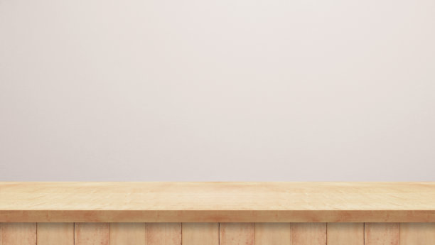 棕色木地板和水泥墙水平装饰。木制的桌子。房间的背景。抽象的壁纸背景。背景。图片下载