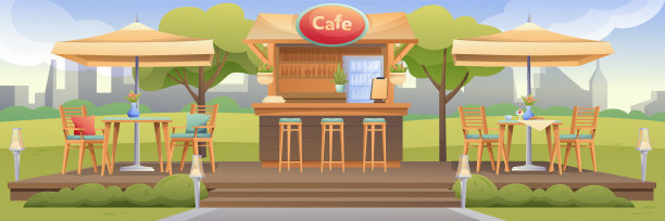 夏日咖啡馆与露台户外背景场景图片下载