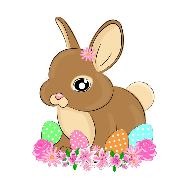 复活节兔子在绿色的草地上，春天的花朵图片下载