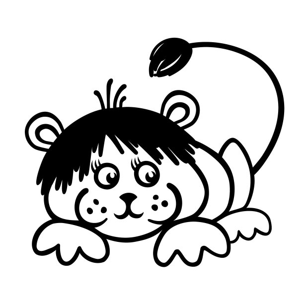 躺着的小狮子黑白卡通图片下载