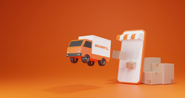 电子商务理念，移动端配送服务，卡车运输配送。图片下载