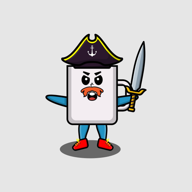 可爱的卡通咖啡茶杯海盗拿着剑图片下载