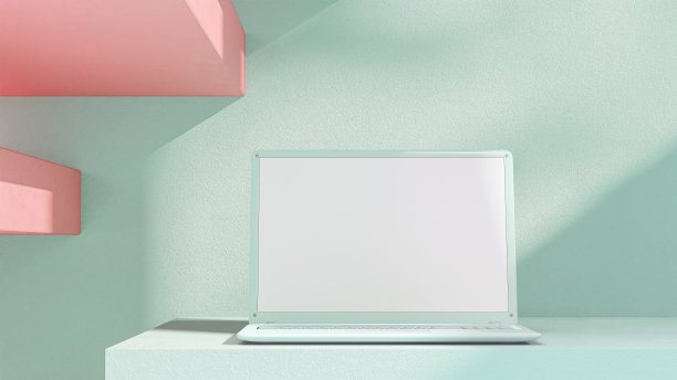 笔记本电脑模型最小的概念。绿色笔记本电脑前墙绿色背景。图片下载