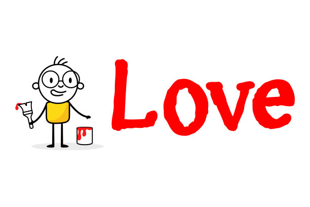 男人在白色上孤立地画红字爱图片下载