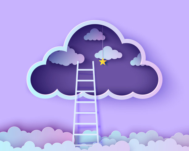 白色的楼梯爬上云端图片下载