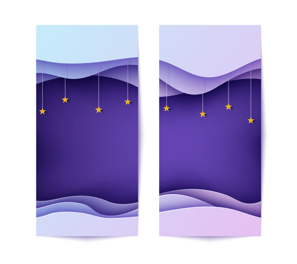 一套横幅与波浪和夜空在纸图片下载