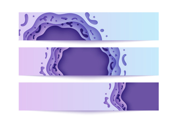 一套横幅剪纸风格三个三维图片下载