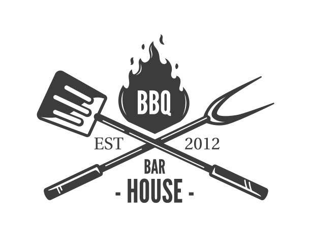 烧烤标志用铲子叉与火隔离图片下载