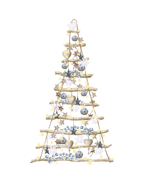 水彩壁炉装饰。手绘节日插图与内部对象孤立在白色背景设计，打印，织物或背景图片下载