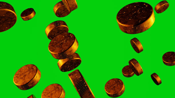 许多金色的冰球在chromakey背景。图片下载