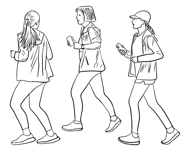学生女生在公园跑步的纲要画图片下载