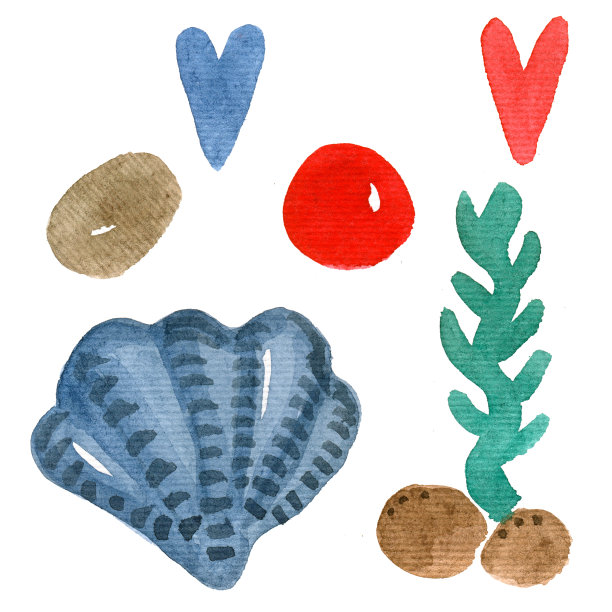 水彩设置水下世界和他的元素。图片下载