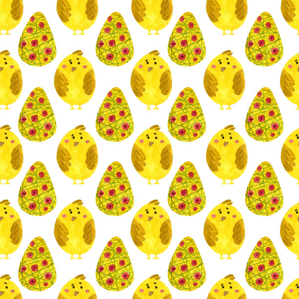 无缝春季复活节彩蛋和鸡图案。图片下载