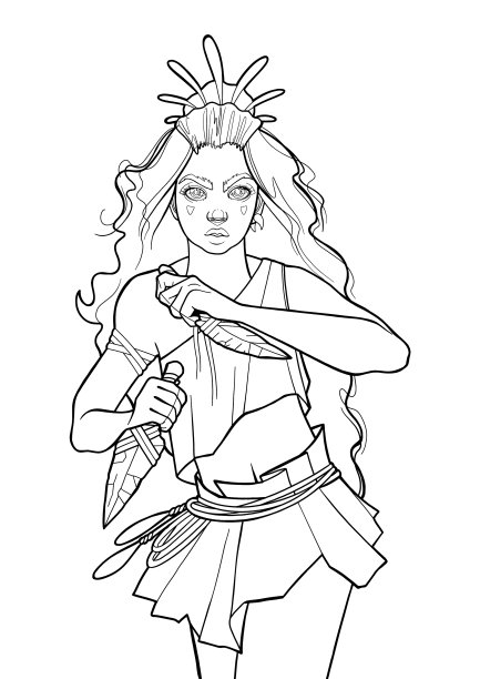 一个可爱的野女孩站在进攻的位置图片下载